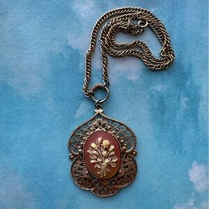Vintage Ornate Victorian Revival Cameo Pendant Necklace